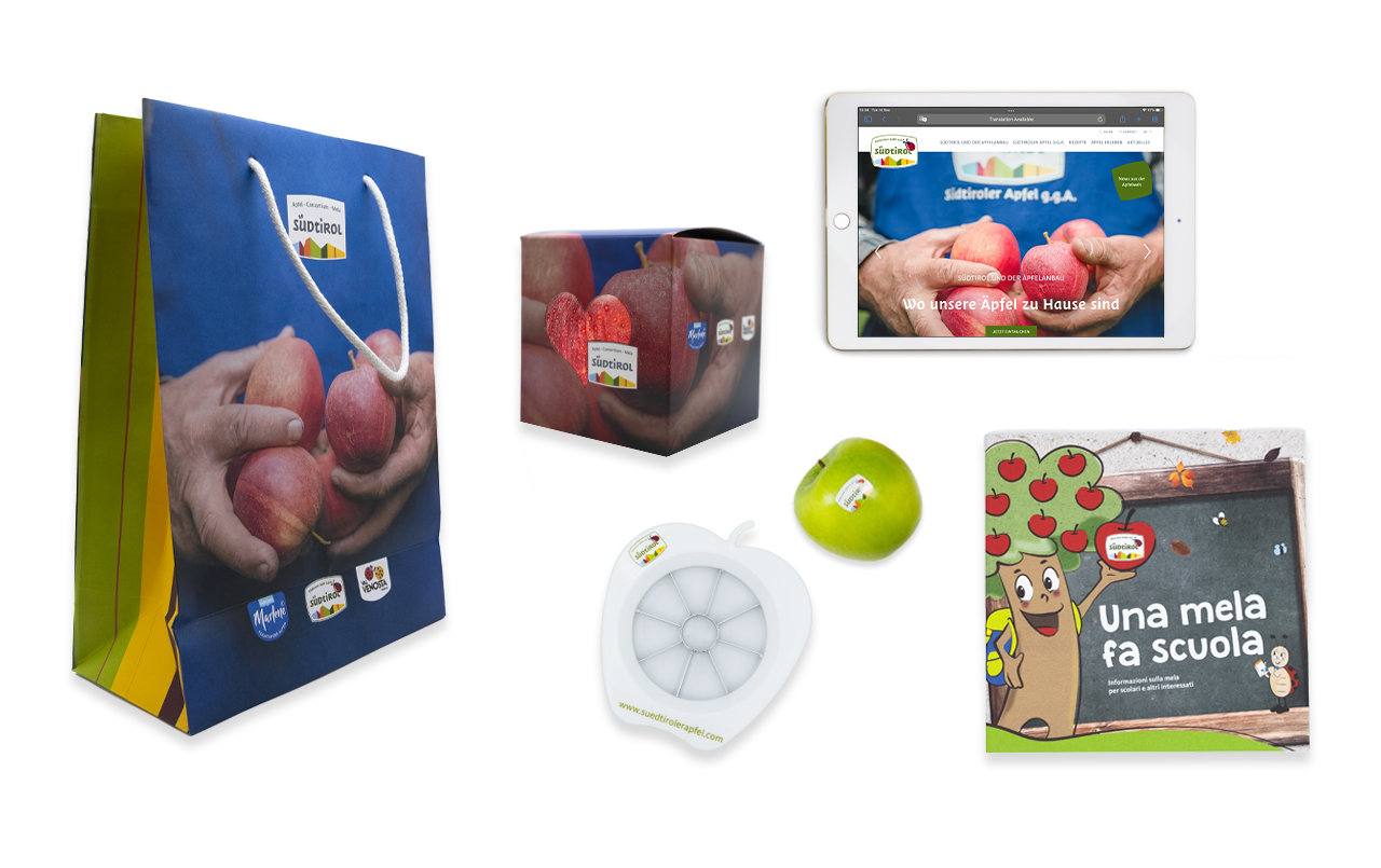 Esempi di realizzazione: marchio IGP mela Alto Adige e marchio del consorzio mela
